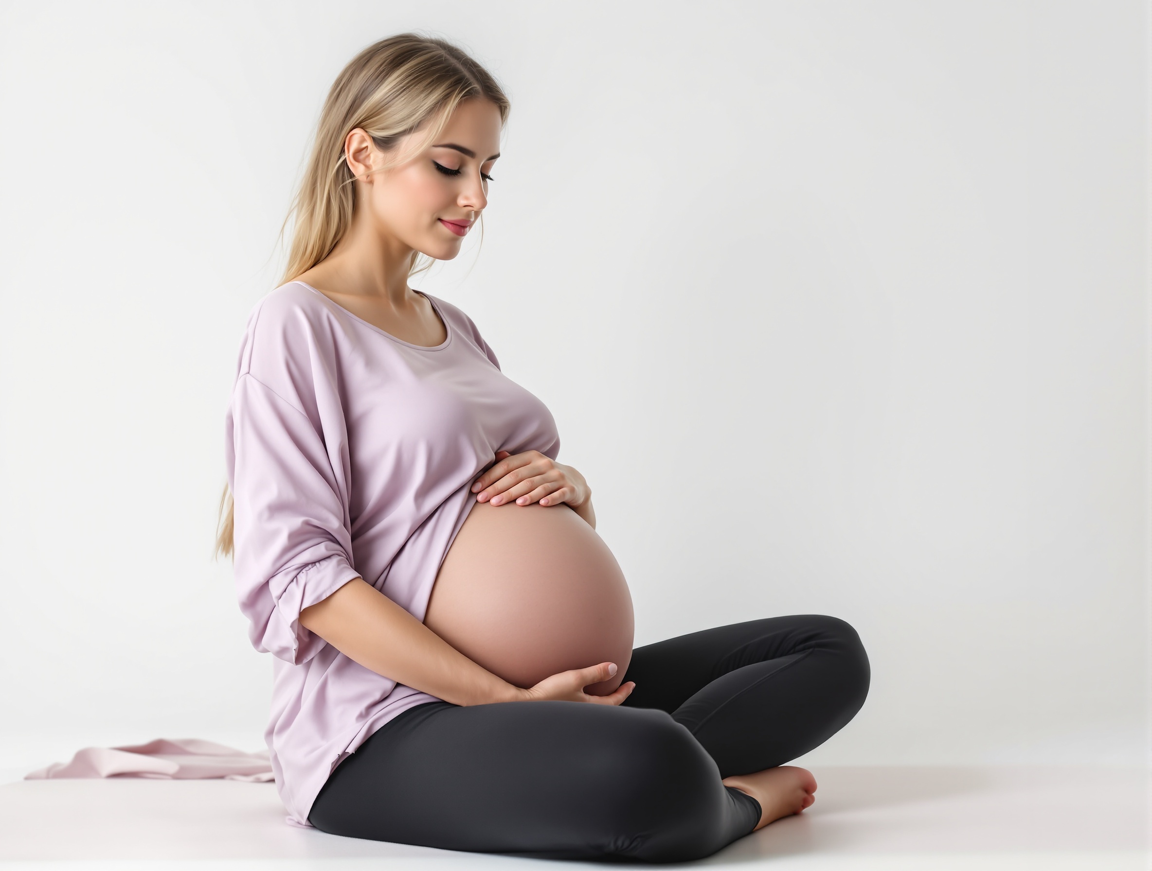 Pregnant woman practicing safe prenatal yoga